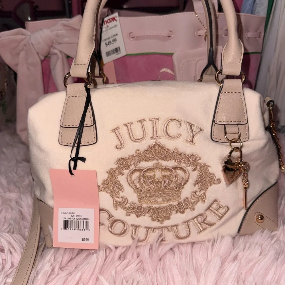 Juicy Couture Falling for Juicy Cream Embroidered Logo Satchel - Picture 1 of 6